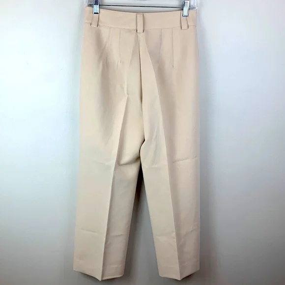 Zara High Waisted Wide Leg Stitch Pleat Pants Cream XS - Picture 2 of 10